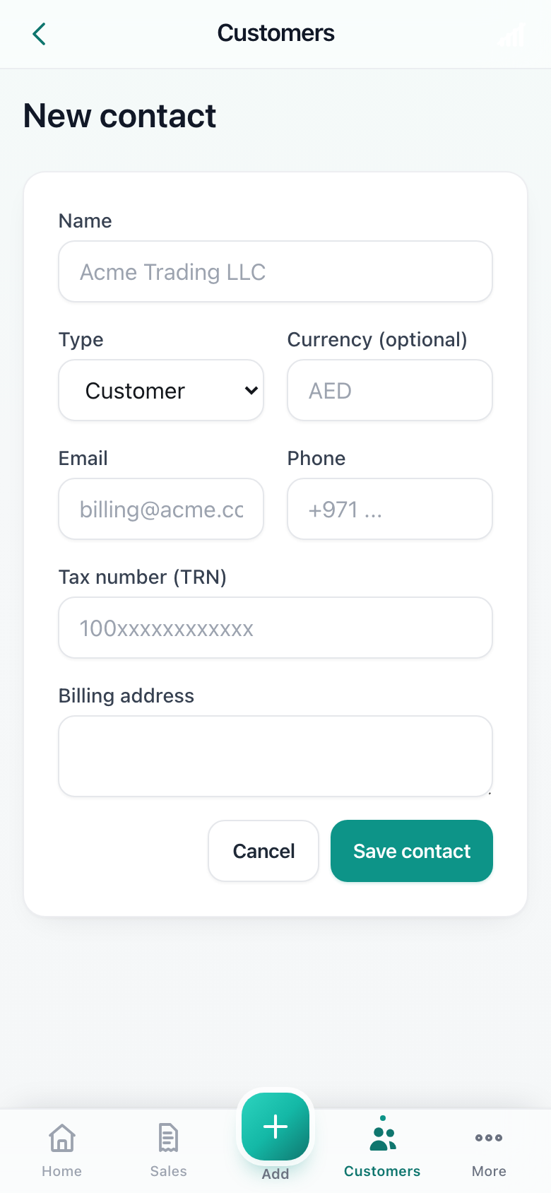 Adding a new customer. — phone view