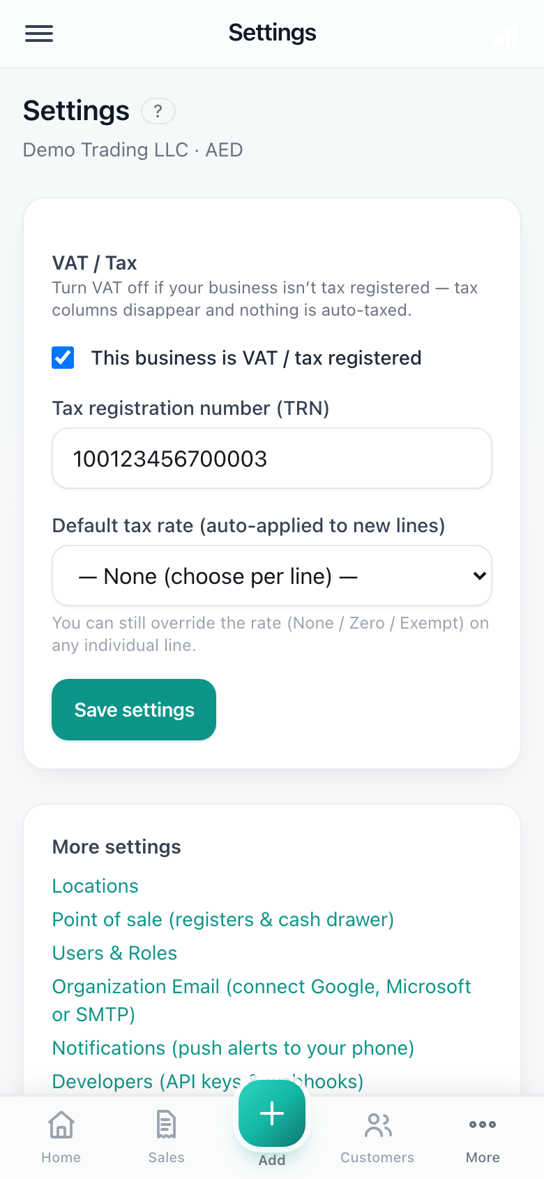 Settings, where you invite users. — phone view
