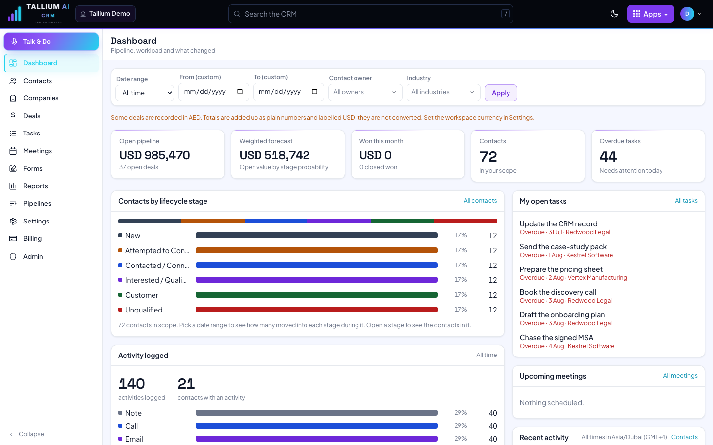 Tallium AI CRM desktop screenshot