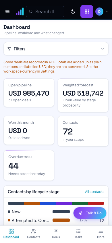 Tallium AI CRM mobile screenshot