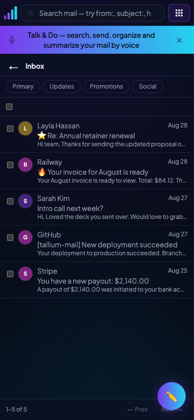 Tallium AI Mail mobile screenshot